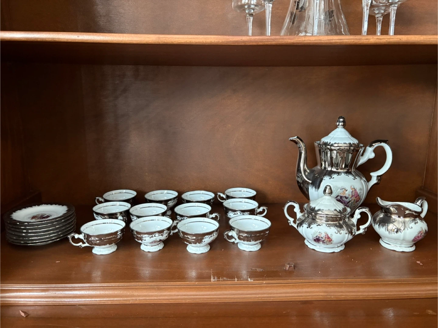Vintage 12 Teacup & Saucer with teapot, Sugar Bowl, Creamer