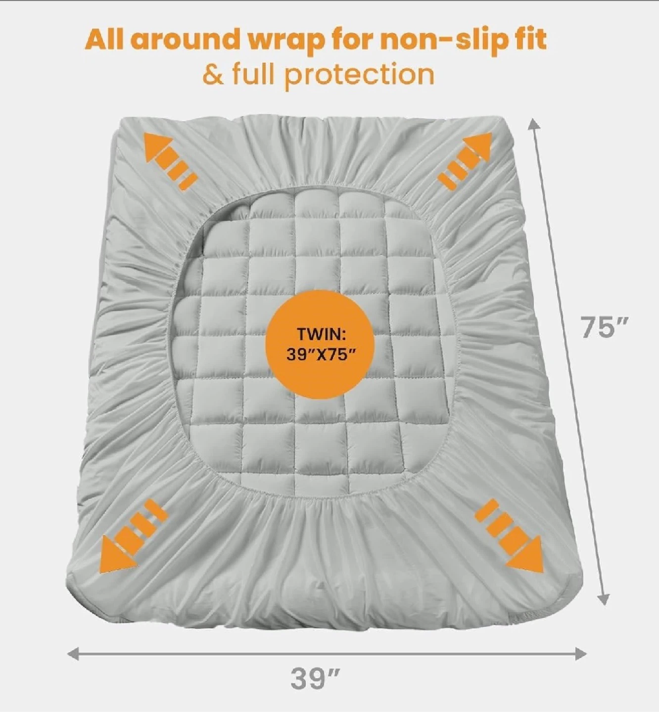 Sealed Twin Size Mattress Pad Fitted Sheet, Light Grey - photo 2