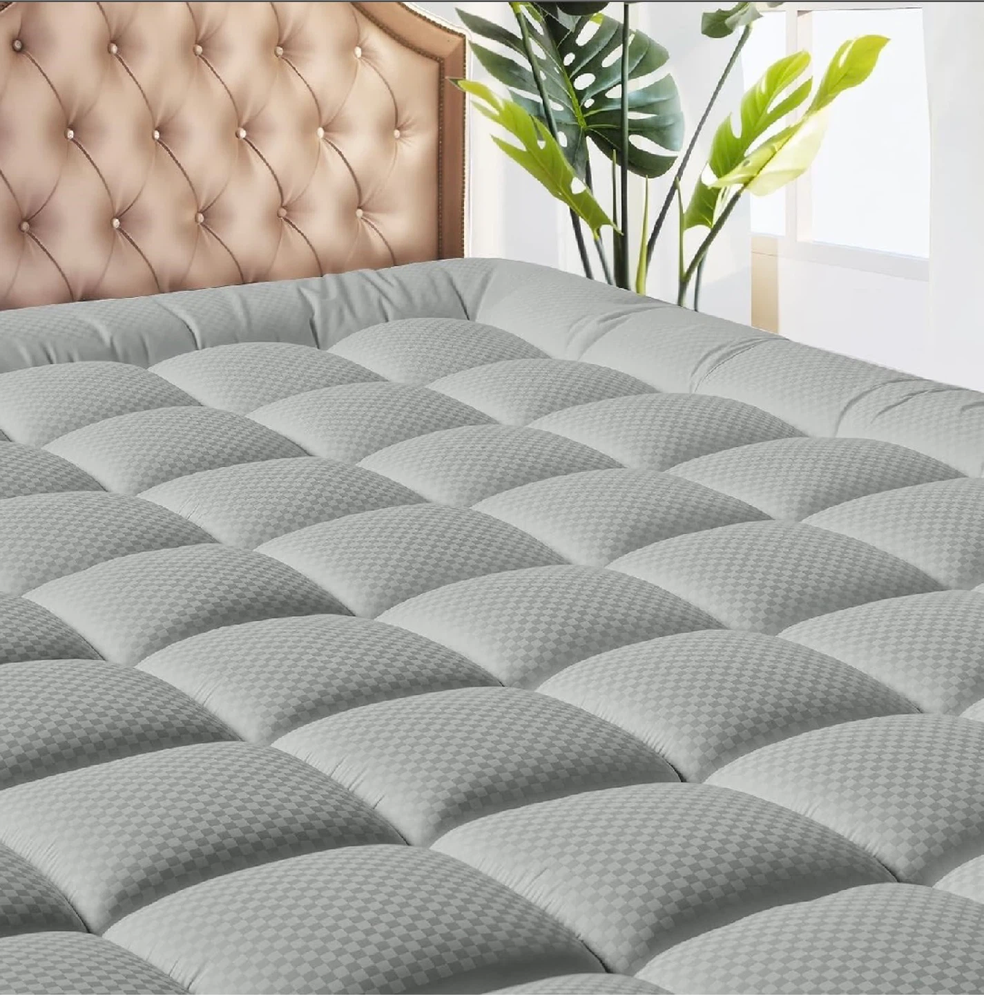 Sealed Twin Size Mattress Pad Fitted Sheet, Light Grey