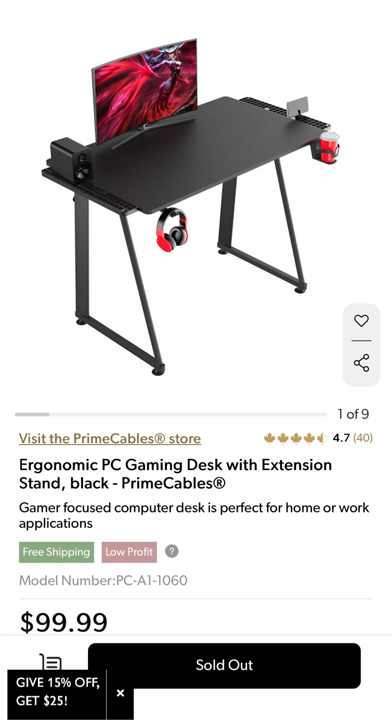 PrimeCables Ergonomic PC Gaming Desk with Extension Stand - photo 2