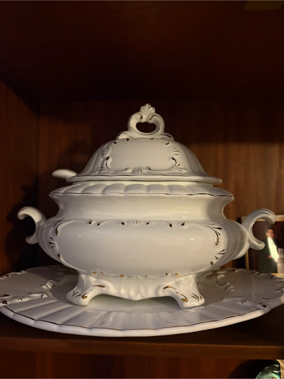 White Porcelain Soup Tureen with Gold Trim