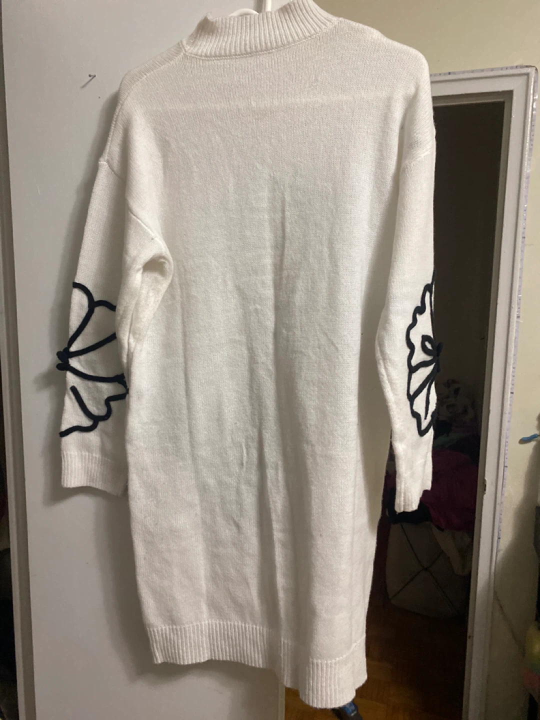 White Knit Sweater Dress with Floral Appliqué - photo 2