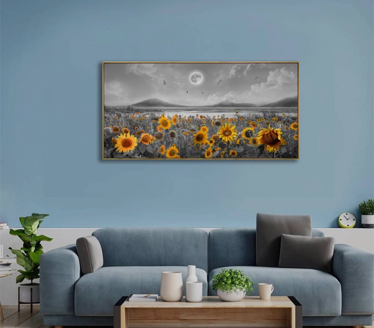 Sunflower Field with Moon Wall Art