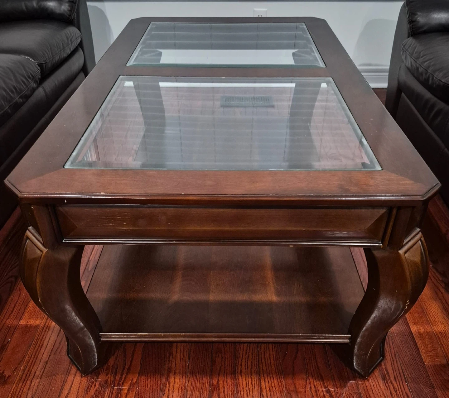 Wooden Coffee Table with Glass Inserts