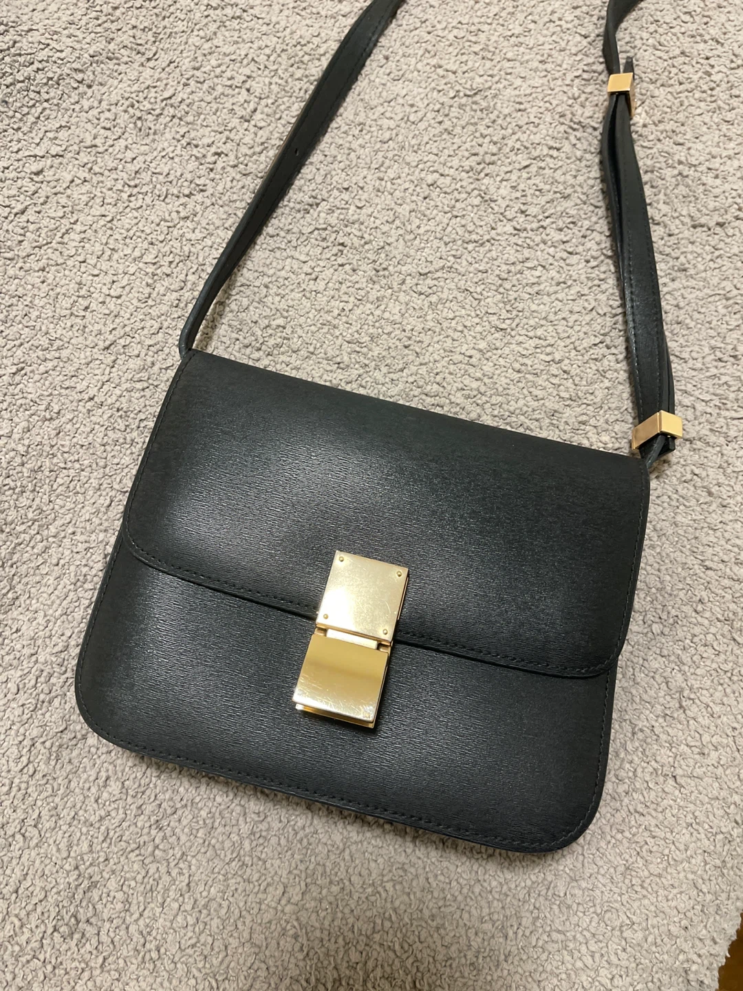 Black Shoulder Bag with Gold Clasp