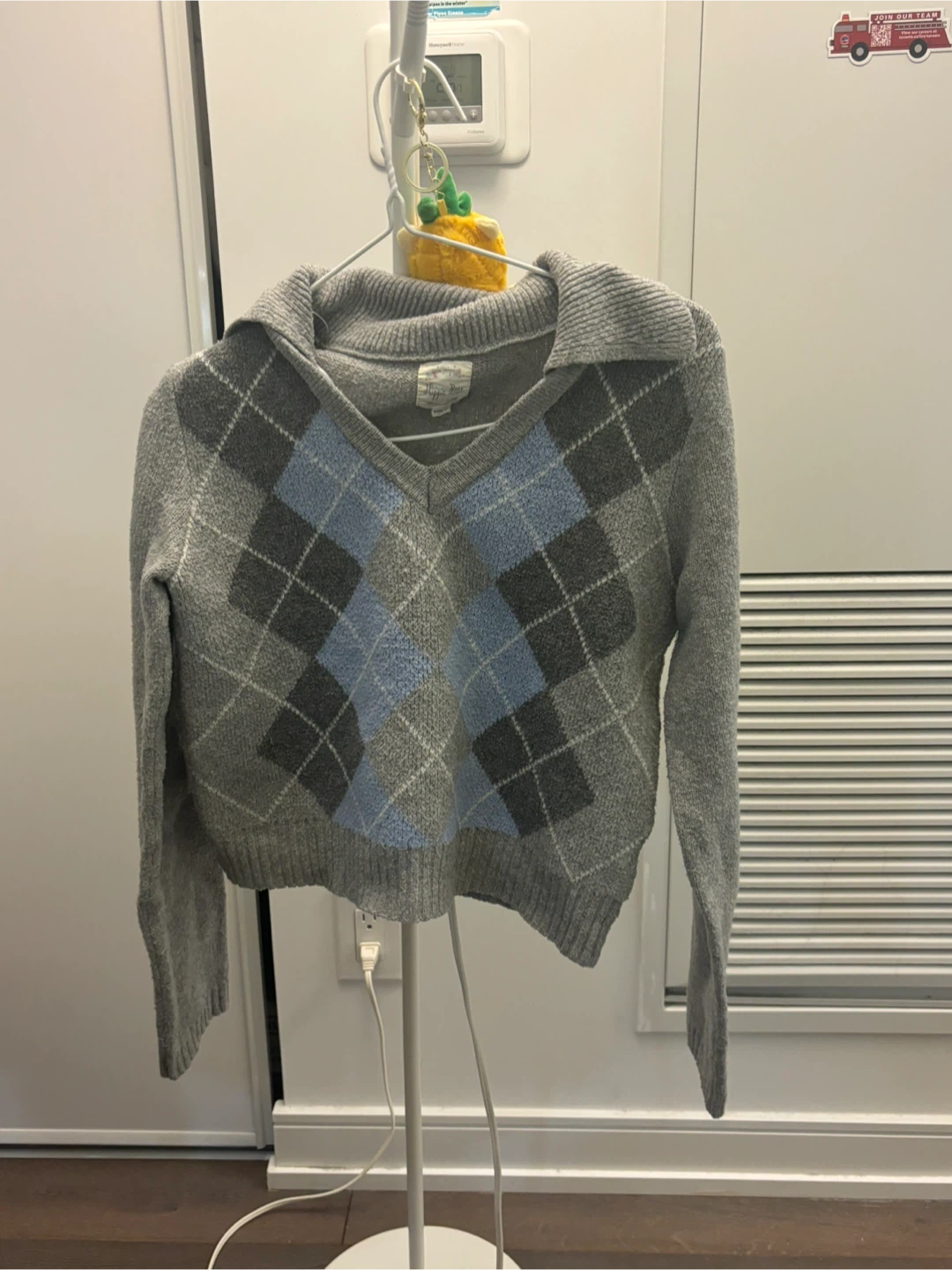 Grey Argyle Sweater with Collar