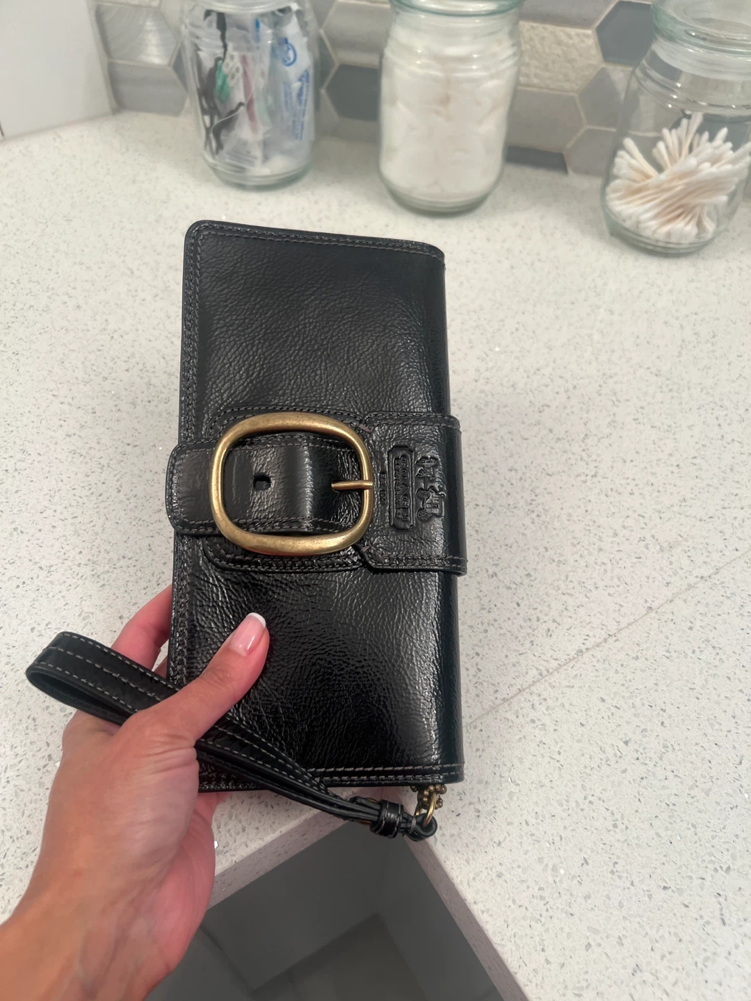 Coach Black Leather Wristlet Clutch