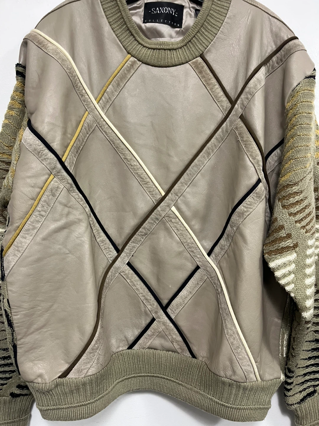 Saxony Collection Leather & Knit Patchwork Sweater - Size M - photo 3