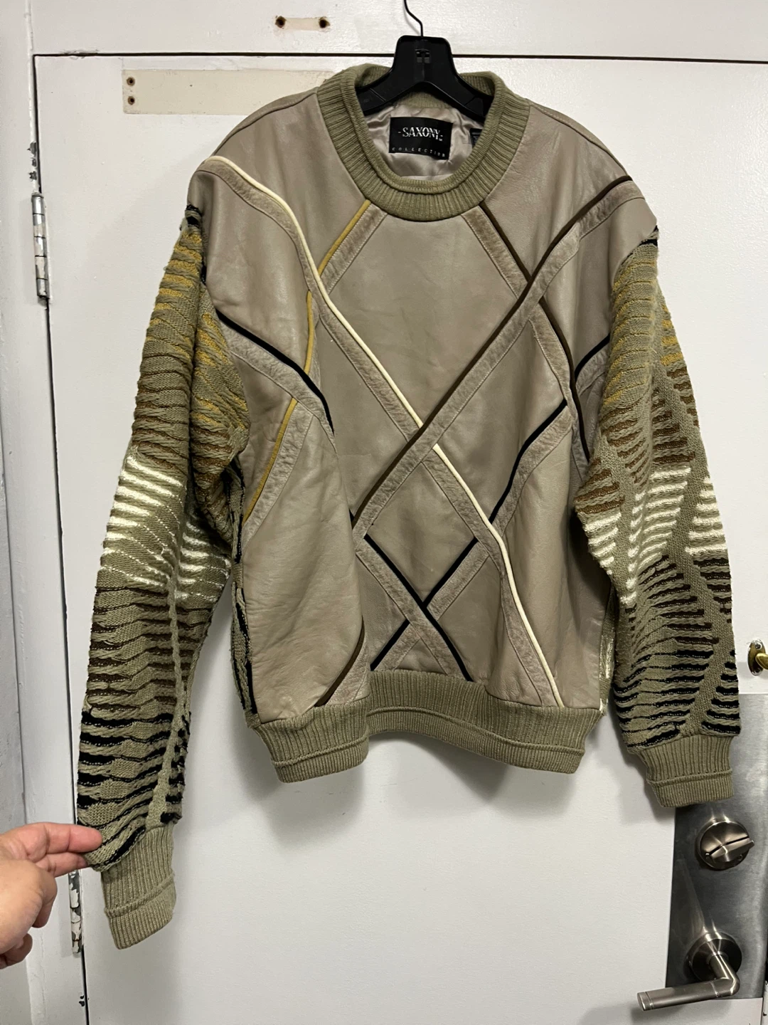 Saxony Collection Leather & Knit Patchwork Sweater - Size M