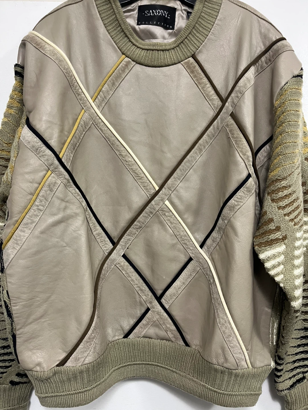 Saxony Collection Leather & Knit Patchwork Sweater - Size M - photo 2