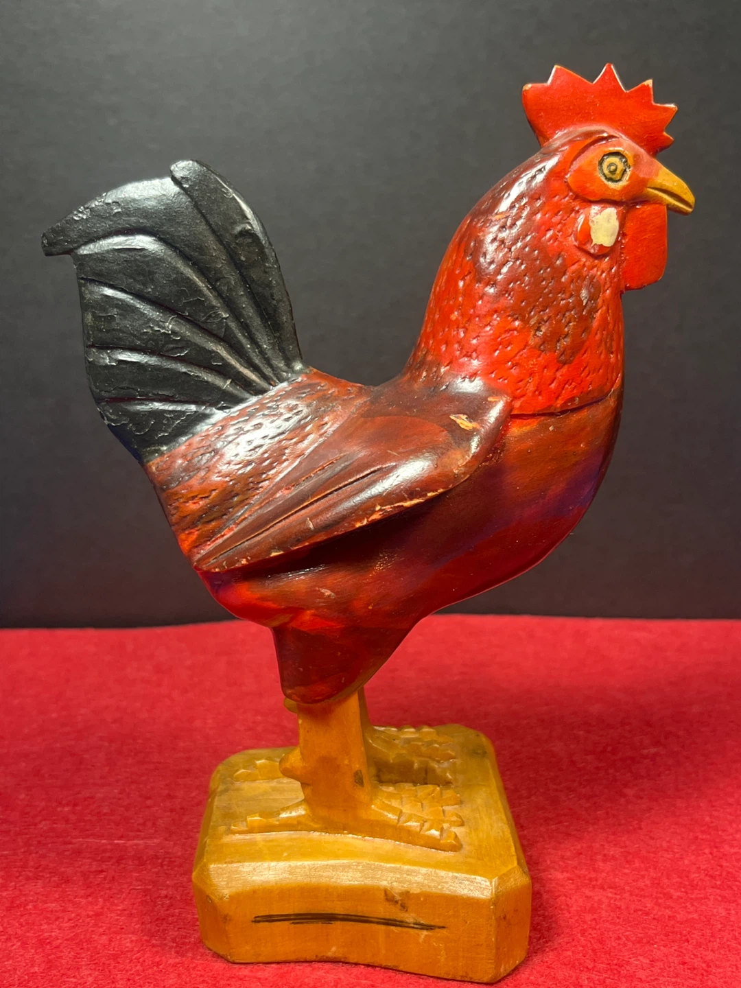 Carved Wooden Rooster Figurine