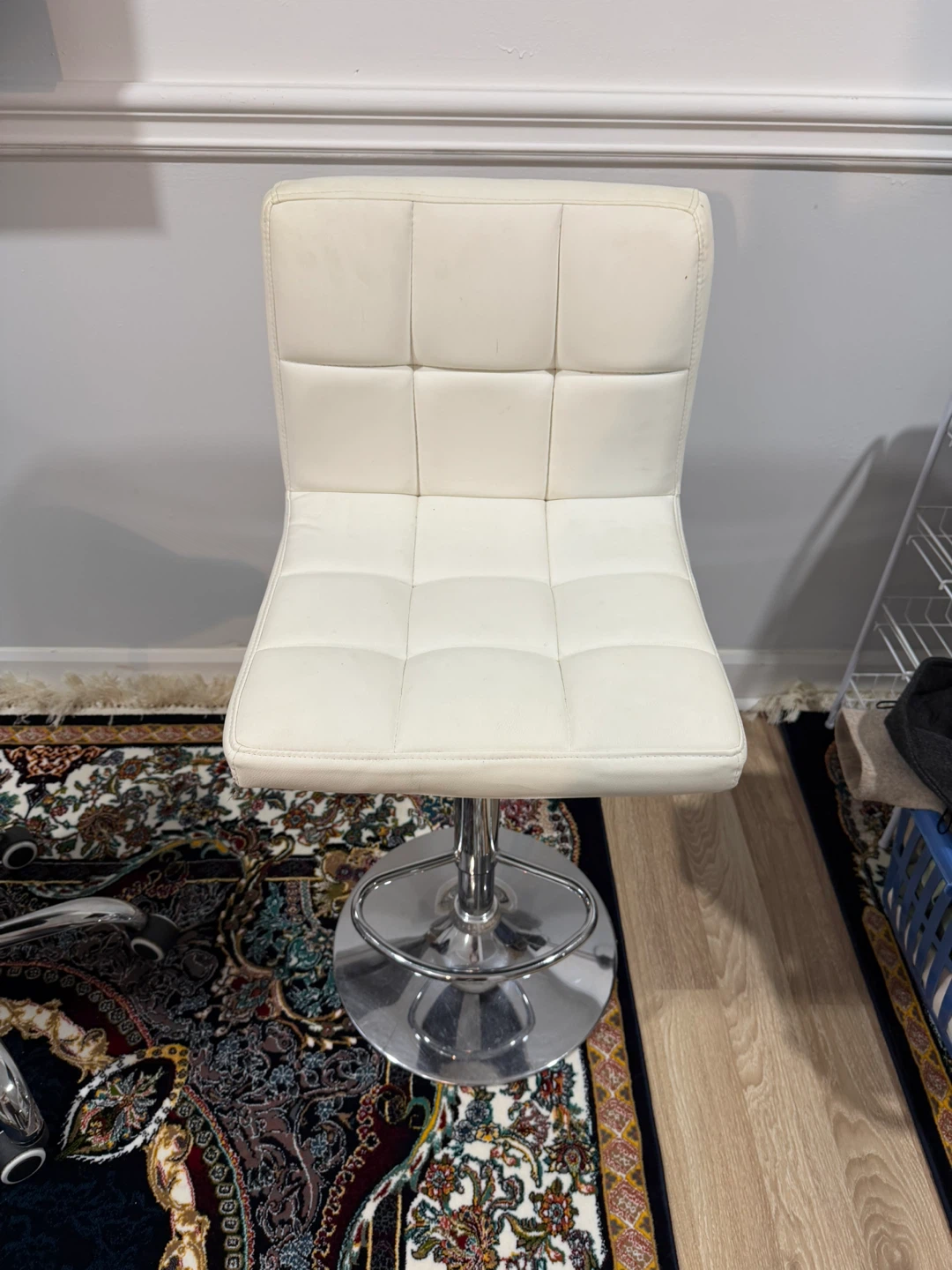 White Faux Leather Adjustable Bar Stool - photo 2
