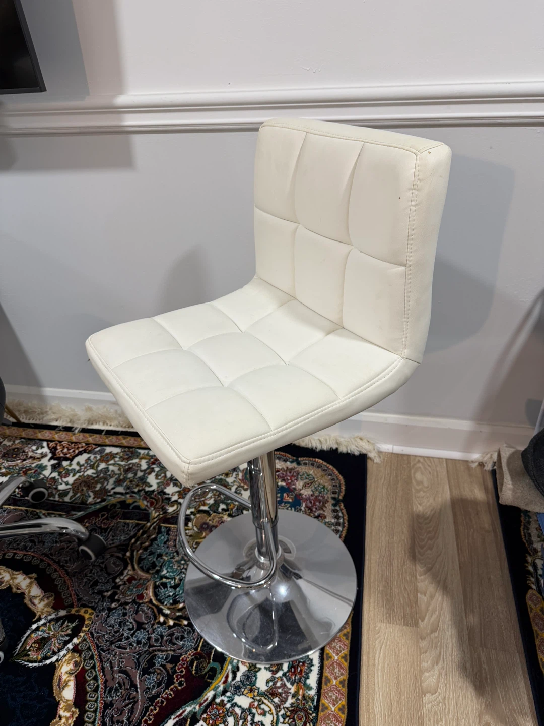 White Faux Leather Adjustable Bar Stool