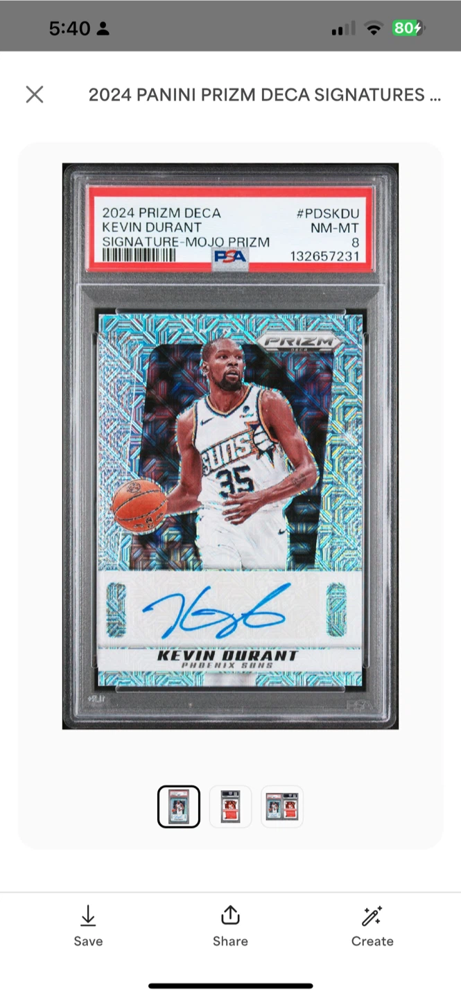 2024 Panini Prizm Deca Kevin Durant Auto Card #PDSKDU NM-MT 8 - photo 3