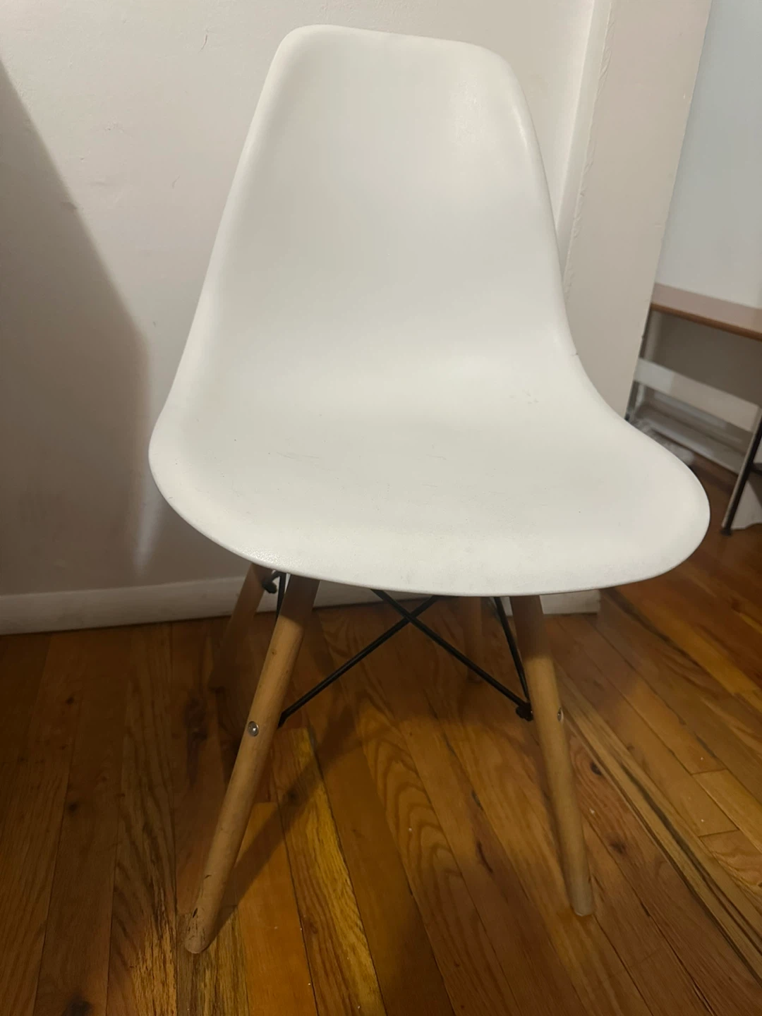 White Plastic Chair with Wooden Legs