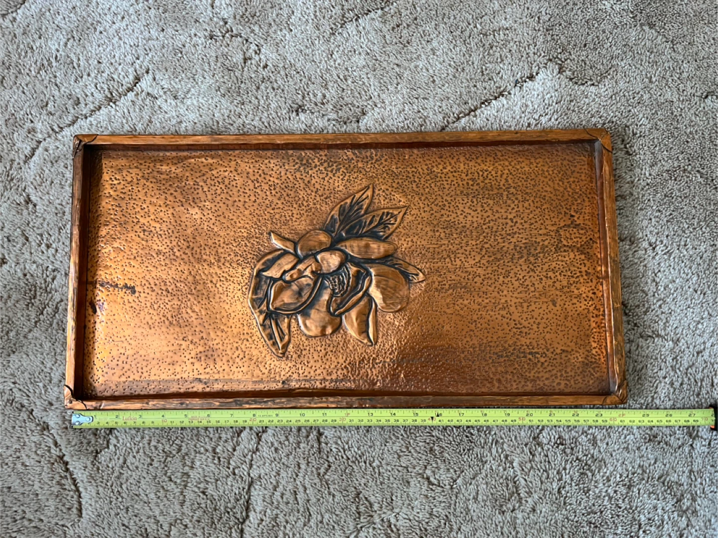 Copper Tray with Embossed Flower Design - photo 3