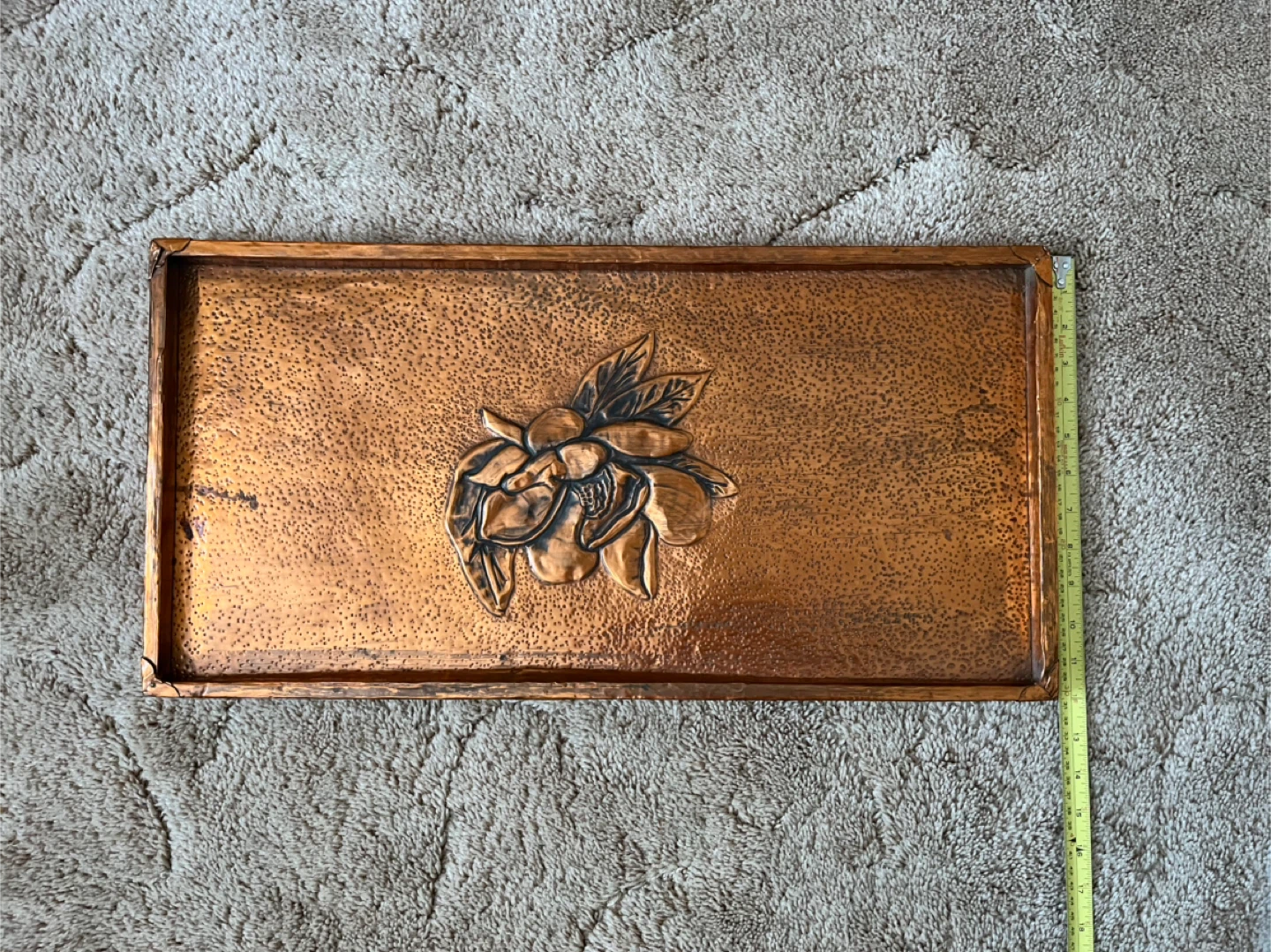 Copper Tray with Embossed Flower Design - photo 2