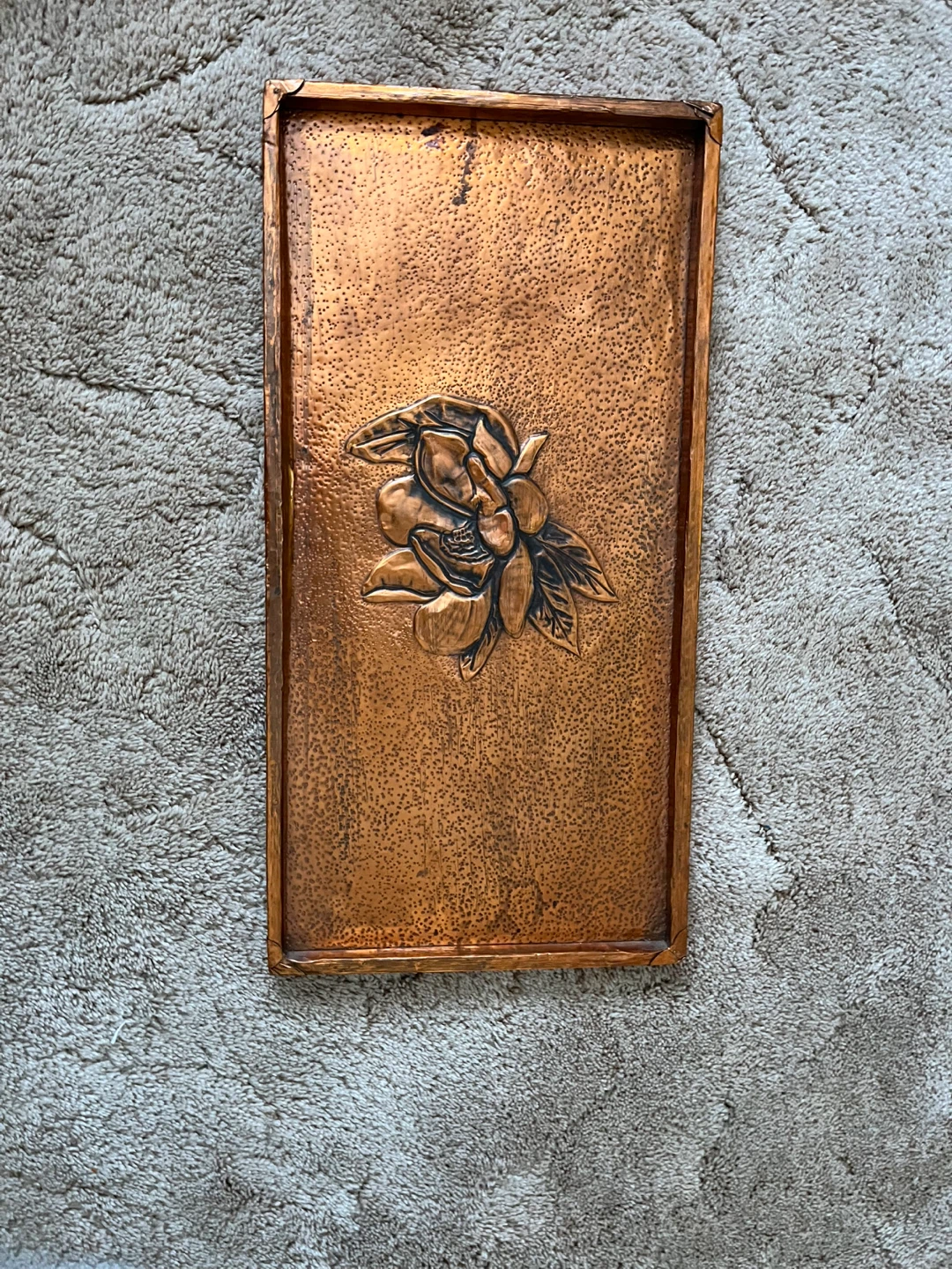 Copper Tray with Embossed Flower Design