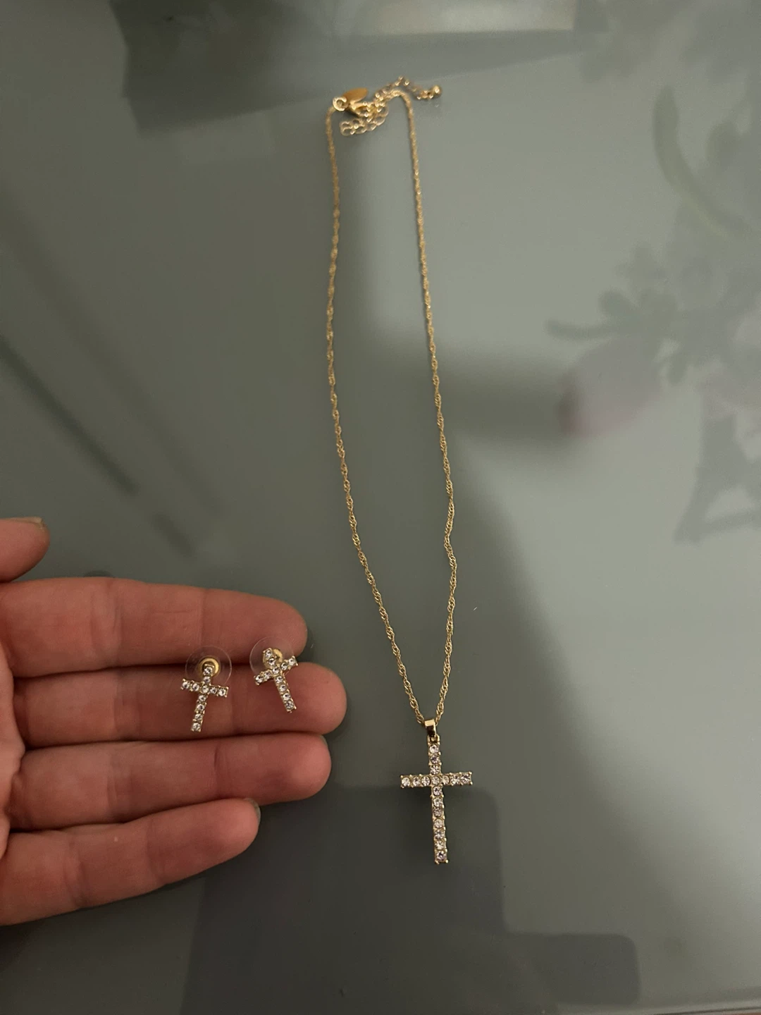Gold-tone Cross Necklace and Earrings Set - photo 2