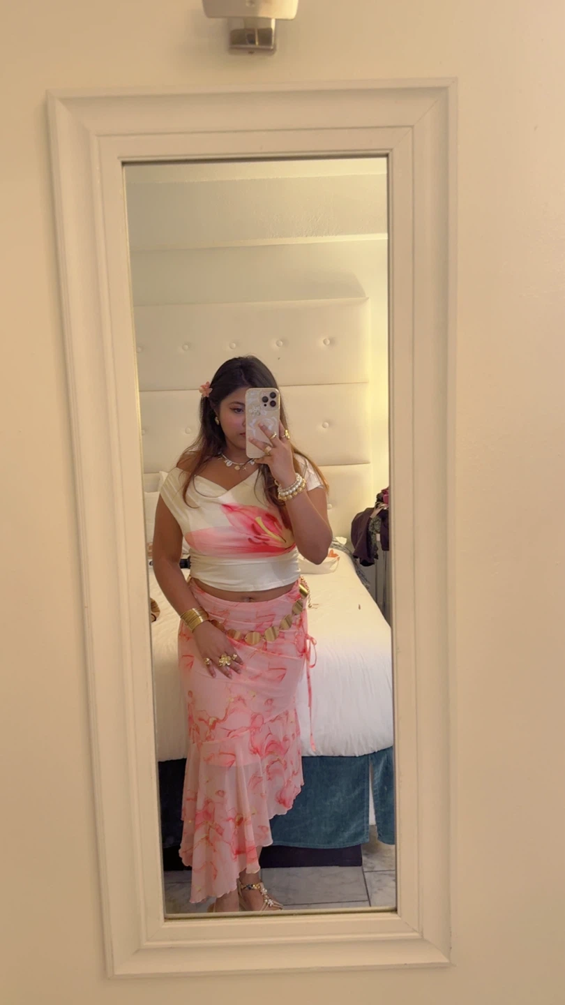 Women's Pink Floral Print Maxi Skirt and top