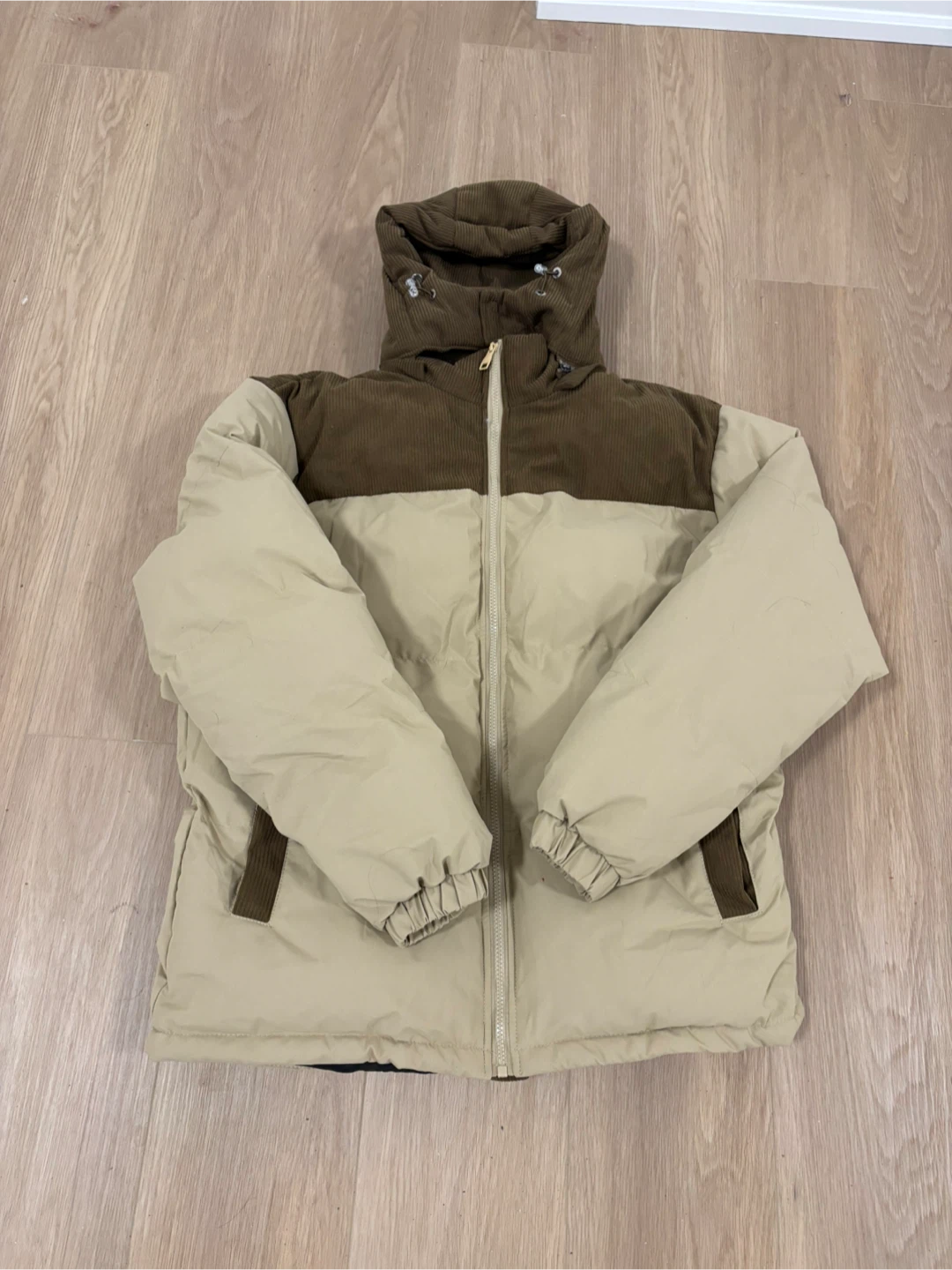 Puffer Jacket with Corduroy Accents