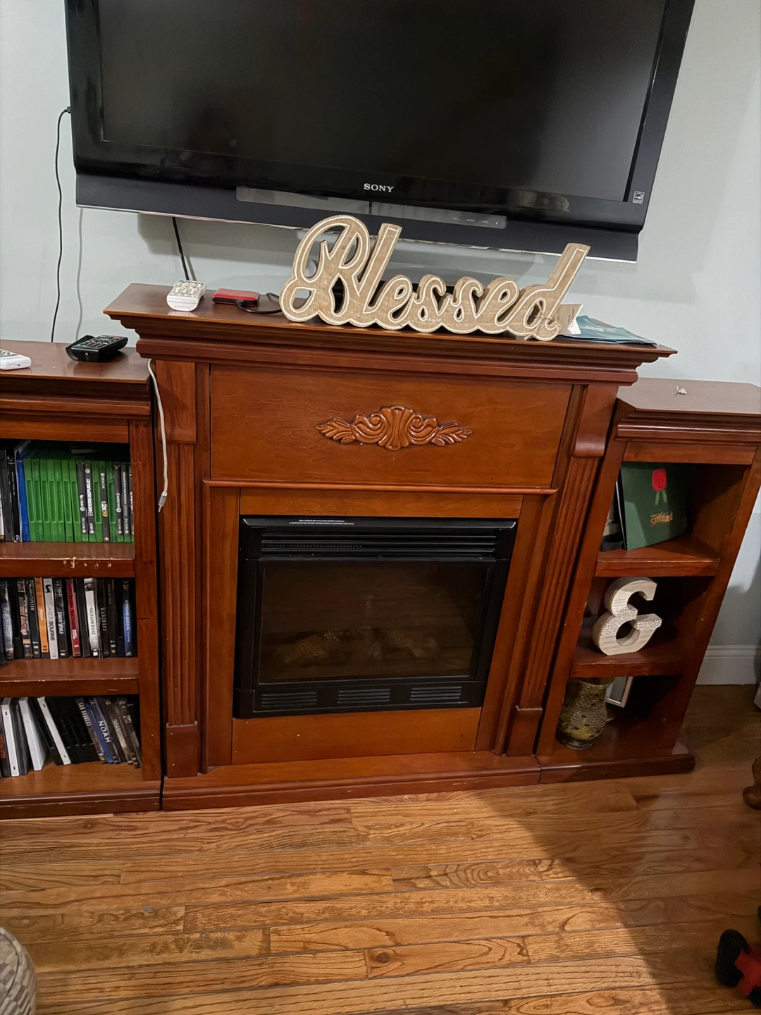 Wooden Electric Fireplace Entertainment Center with Bookshelves - photo 3