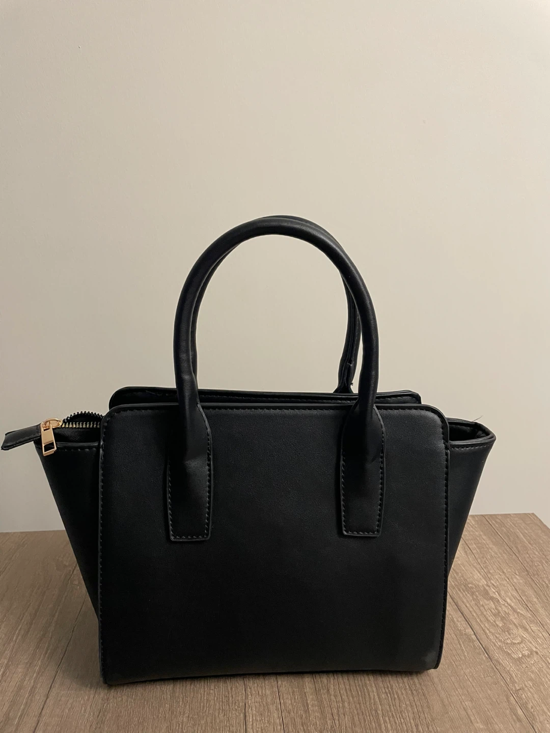 Black Faux Leather Top Handle Bag with Shoulder Strap - photo 2
