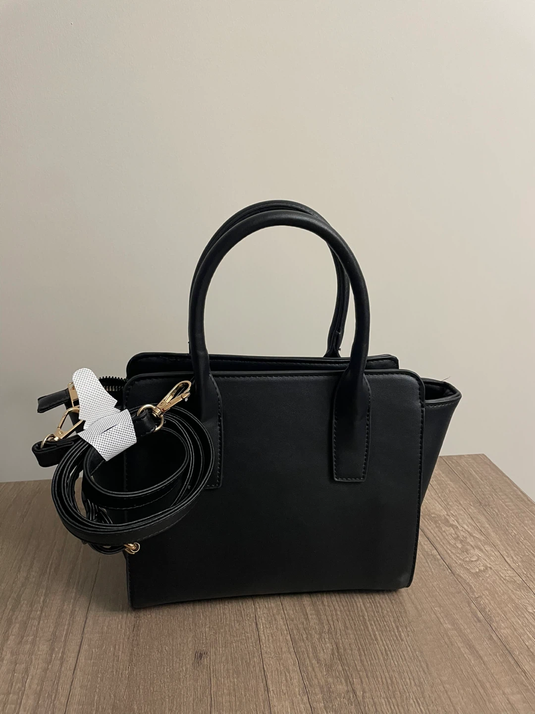 Black Faux Leather Top Handle Bag with Shoulder Strap - photo 3