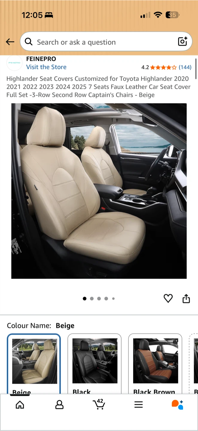 Toyota Highlander 2020–2025 Seat Covers – Beige – 7 Seater - photo 2