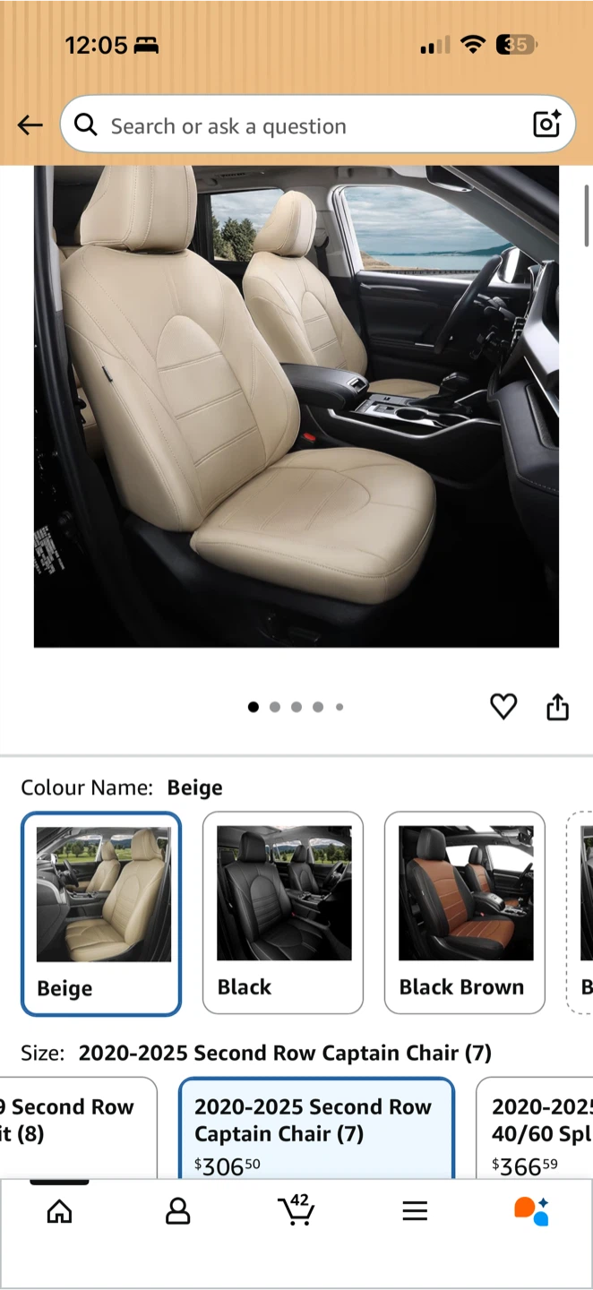 Toyota Highlander 2020–2025 Seat Covers – Beige – 7 Seater