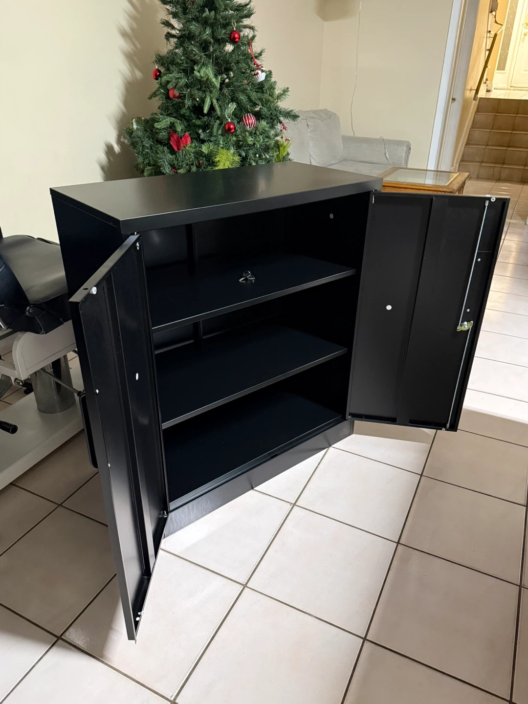 Black Metal Storage Cabinet with Double Doors - photo 2