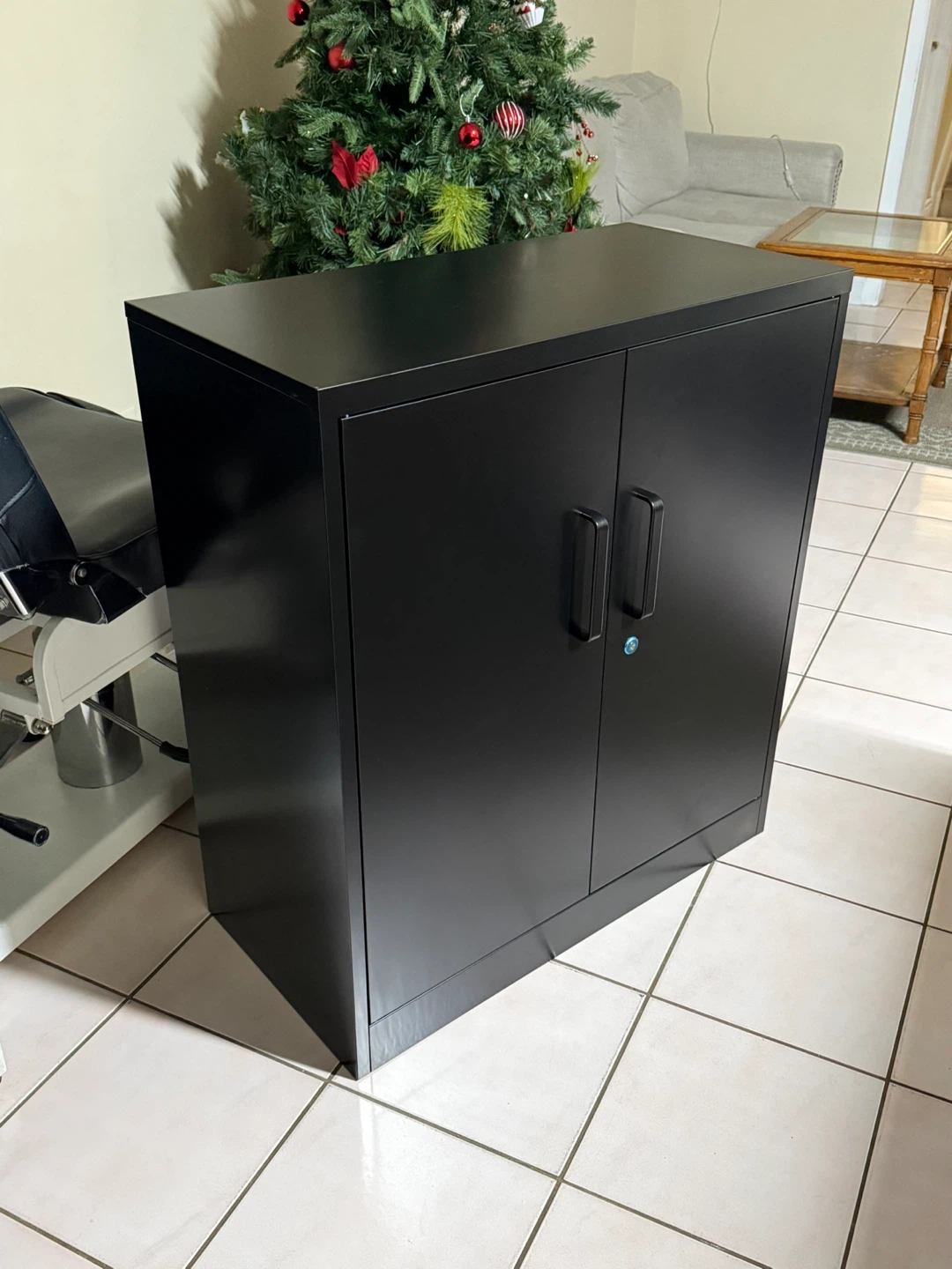 Black Metal Storage Cabinet with Double Doors