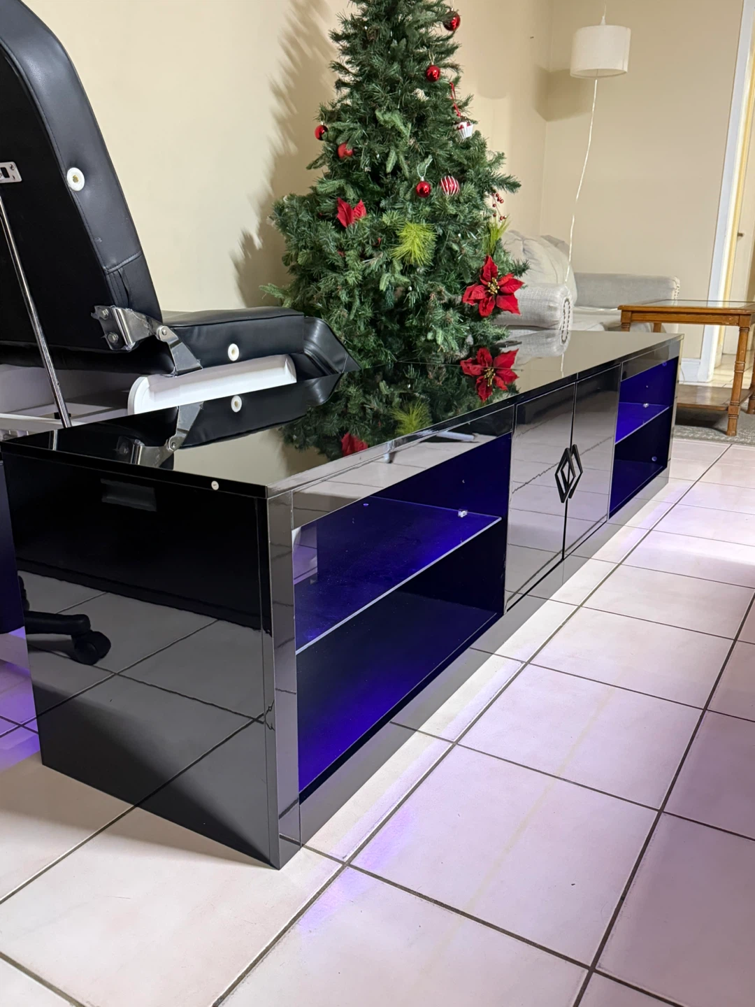 Black Entertainment Unit / TV Stand with  LED Lights - photo 2