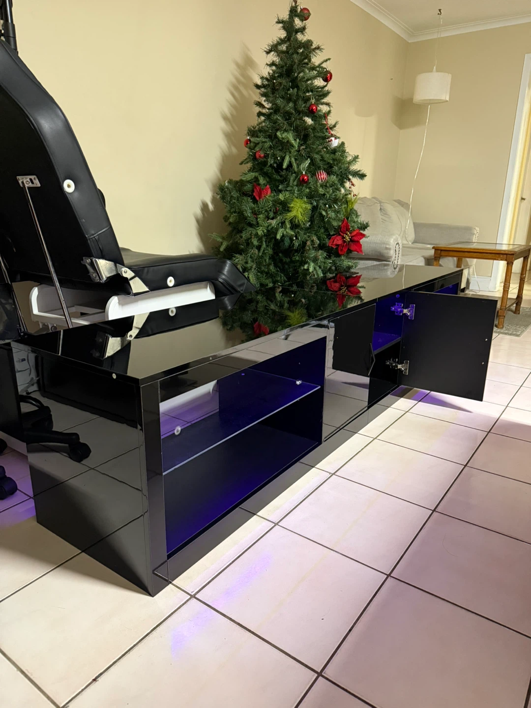 Black Entertainment Unit / TV Stand with  LED Lights - photo 5