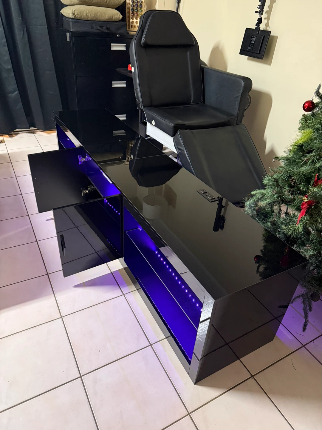 Black Entertainment Unit / TV Stand with  LED Lights - photo 4