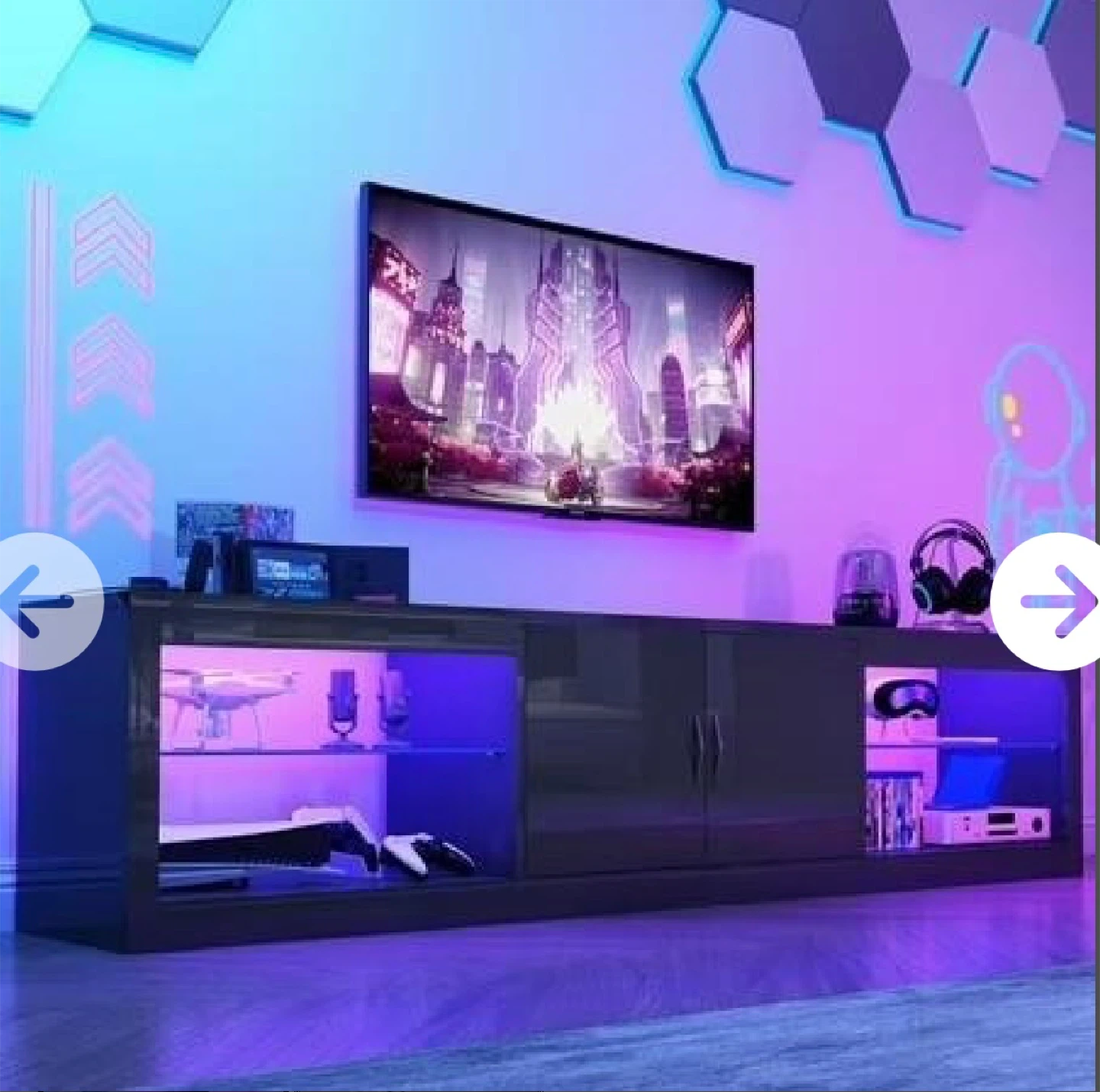 Black Entertainment Unit / TV Stand with  LED Lights