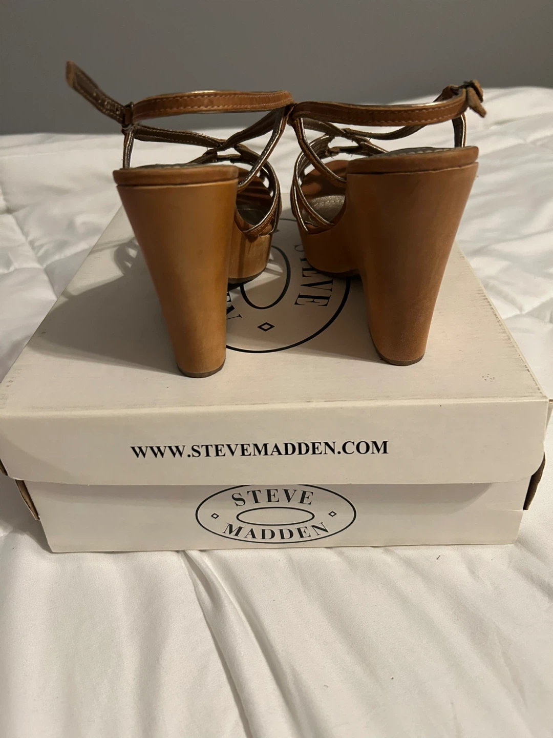 VTG Y2K Steve Madden Astoriaa Tan Leather & Wood Wedge Sandals - photo 5