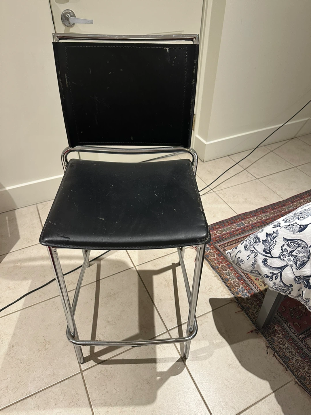Black Faux Leather Bar Stool with Chrome Frame