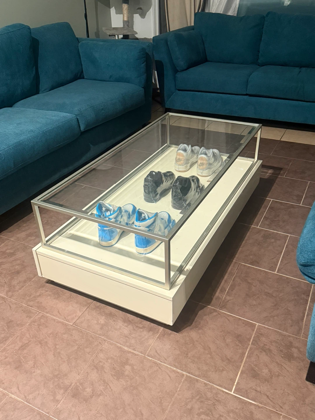 Glass Coffee Table with Sneaker Display