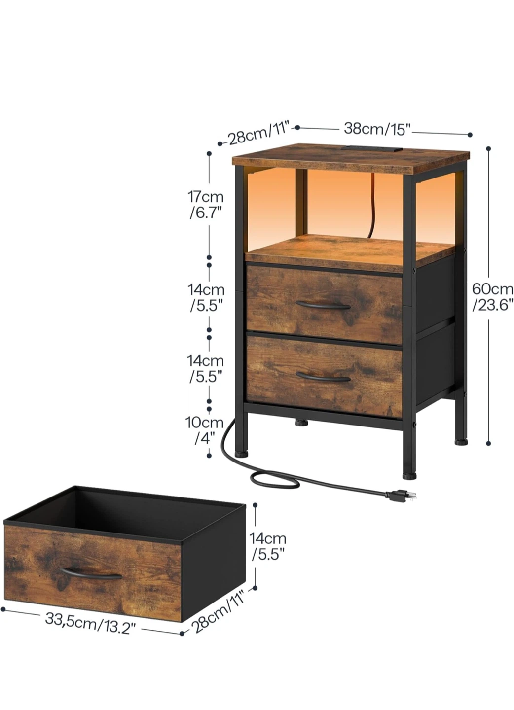 Nightstand with LED Lights and USB ports - photo 3