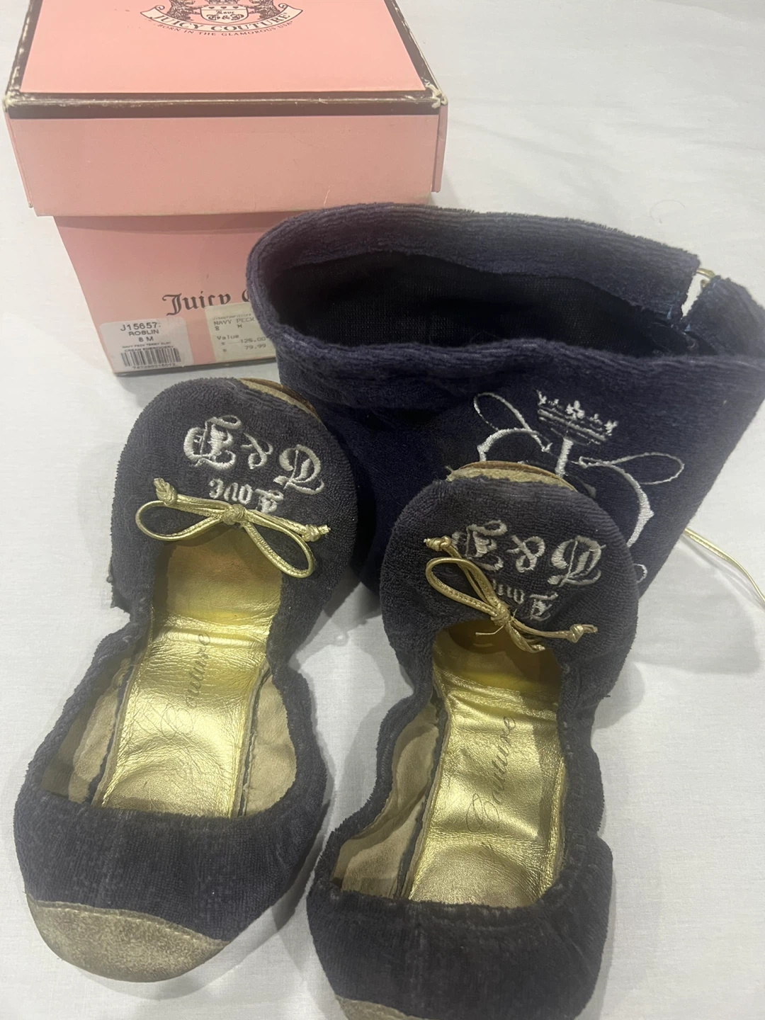 Juicy Couture Navy Terrycloth Ballet Flats Size 8
