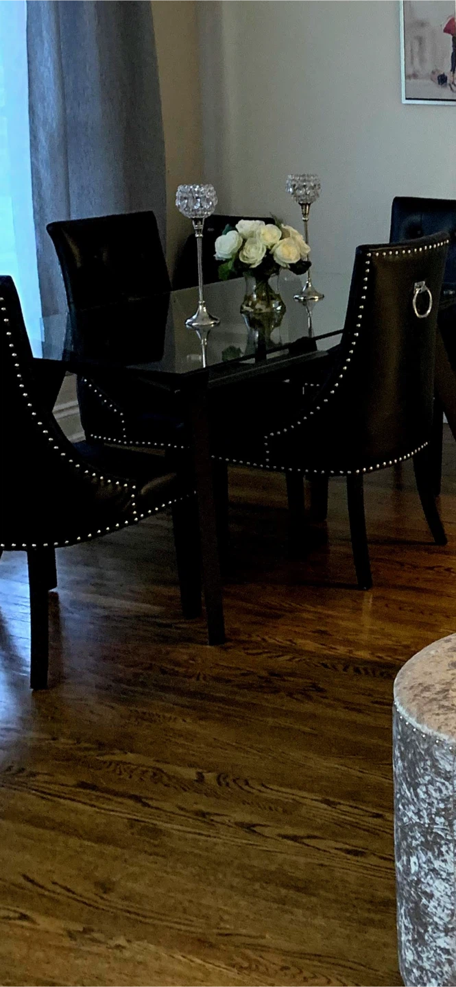 Set of 4 Black Dining Chairs with Silver Studs and Ring Pulls - photo 3