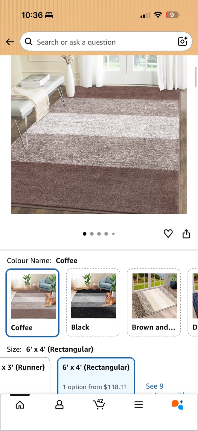 Coffee Brown Stripe Area Rug 6’ x 4’ – Open Box
