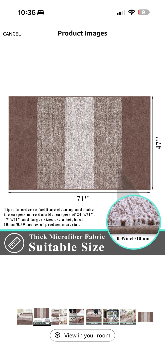 Coffee Brown Stripe Area Rug 6’ x 4’ – Open Box - photo 2