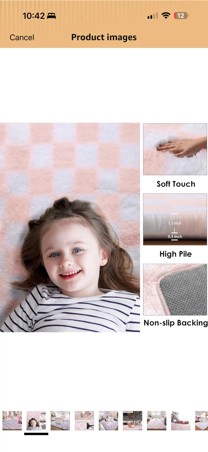 KICMOR 5x8 Fluffy Shag Area Rug Pink & White – Open Box - photo 2
