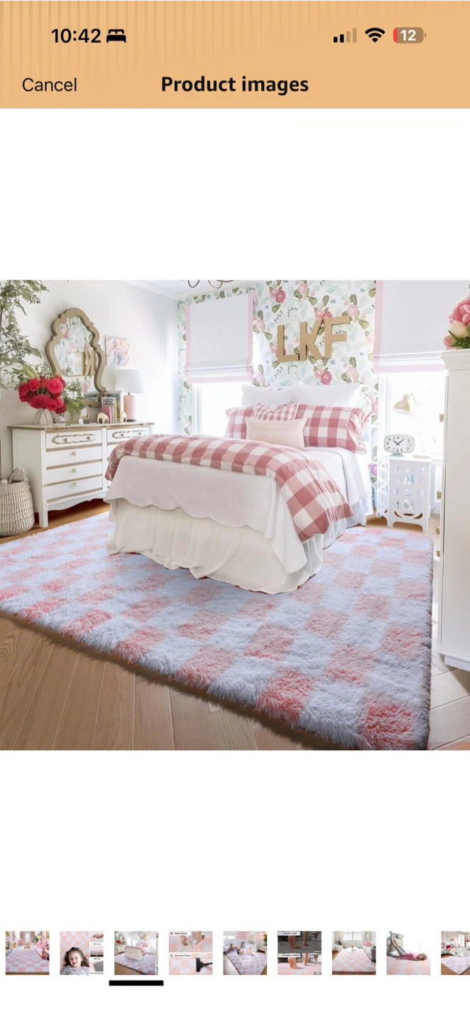 KICMOR 5x8 Fluffy Shag Area Rug Pink & White – Open Box - photo 3