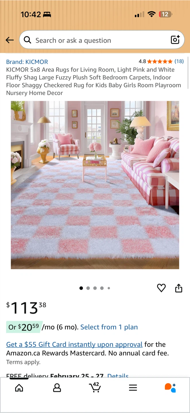 KICMOR 5x8 Fluffy Shag Area Rug Pink & White – Open Box