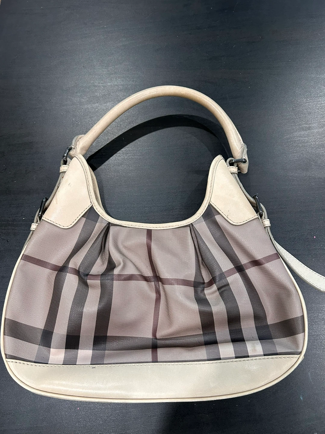 Burberry Leather & Check Hobo Handbag