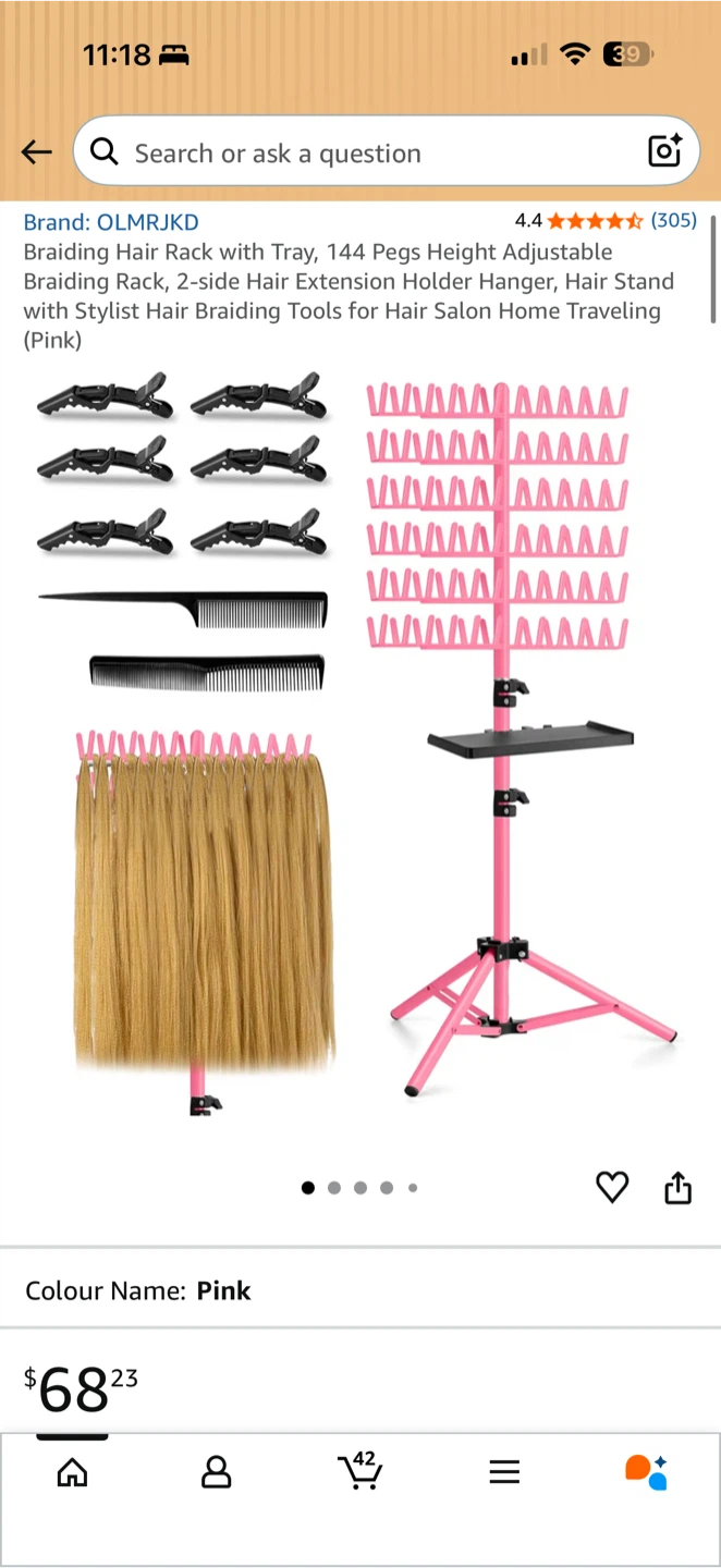 OLMRJKD Braiding Hair Rack with Tray (Pink) Open Box