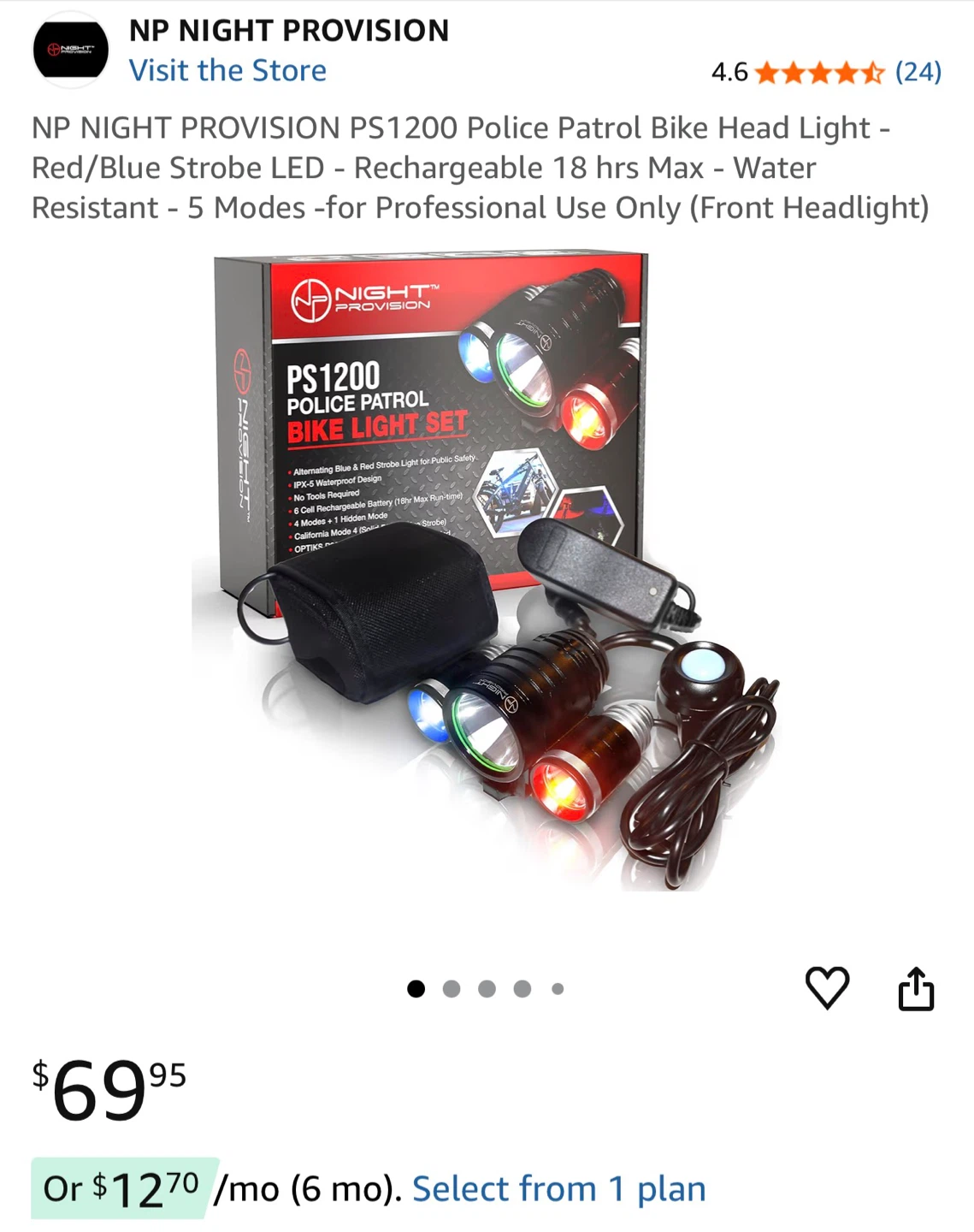 Night Provision PS1200 Police Patrol Bike Head Light Set - photo 2
